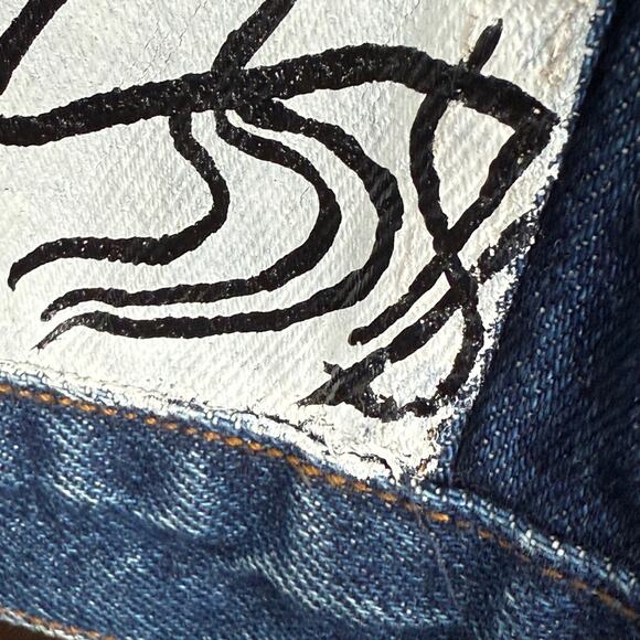 RARE OOAK H. Matisse Inspired Hand Painted Art To Wear Denim Jacket Womens Sz 14 - Picture 9 of 14